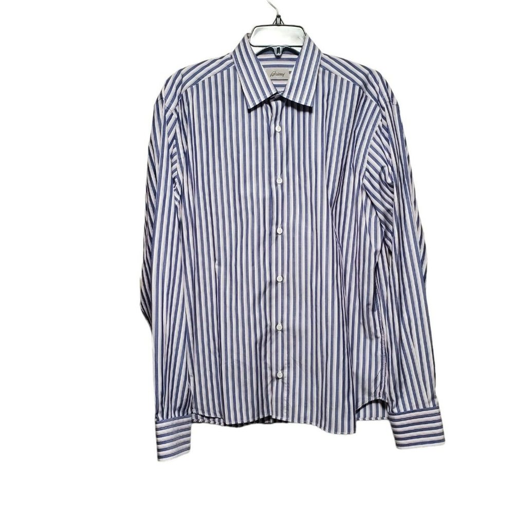 Brioni Men's Dress Shirt Purple Lavender Stripe Size Medium Sz M 100% Cotton